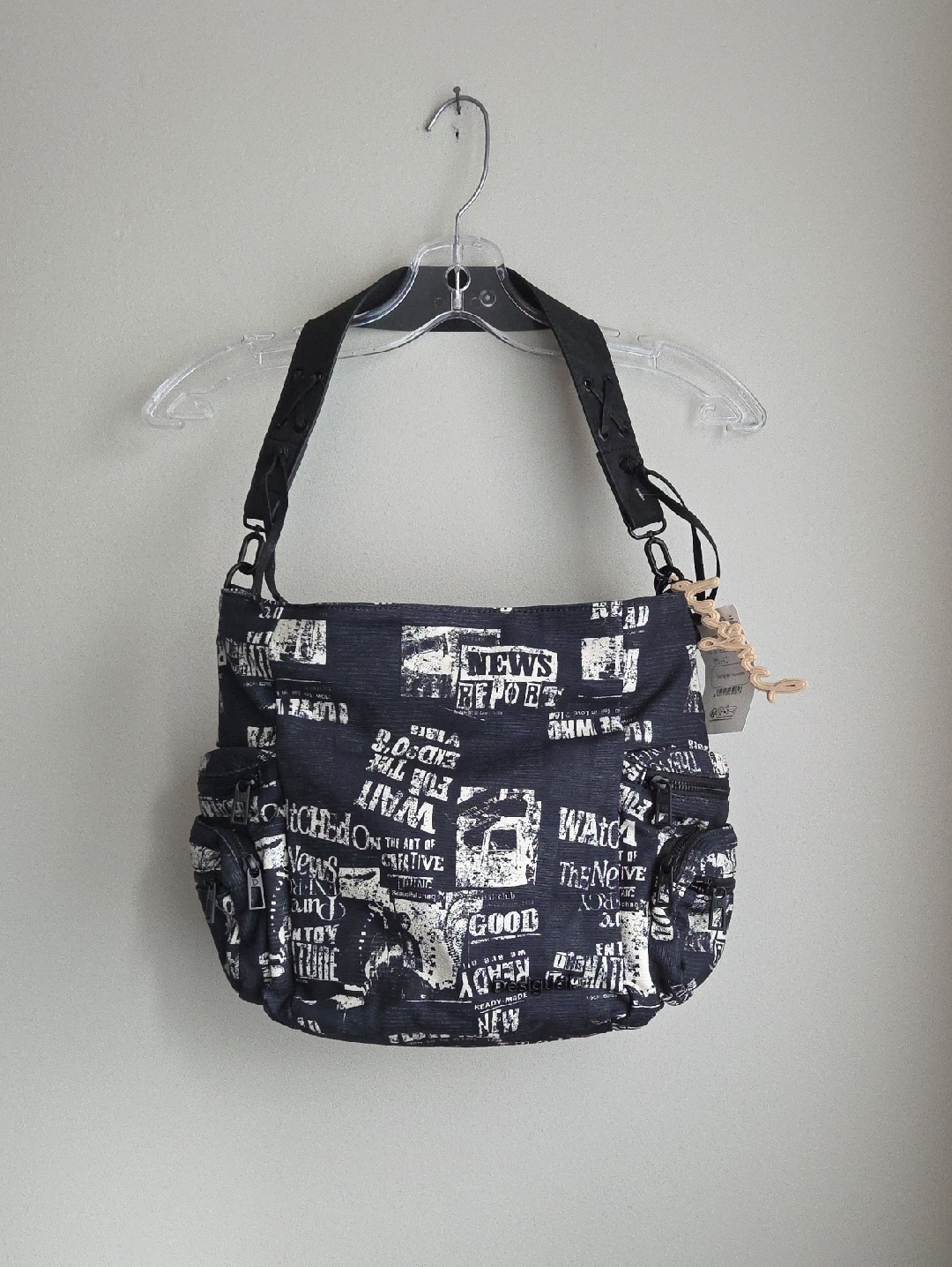 Cross Body Shoulder Purse Newspaper Print Canvas Tote Bag Desigual Arica Nwt